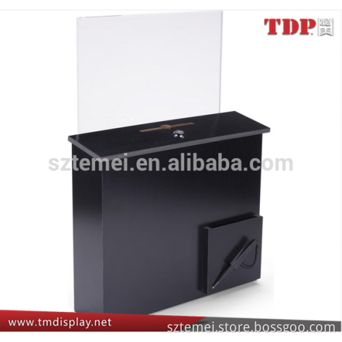 Acrylic Ballot Box w/ Front Pocket/Pen & Lock/Wall or Countertop